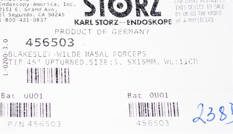 Storz Blakesley-Wilde Nasal Forceps, Tip 45 Degree Upturned | 456503 Storz