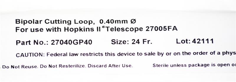 Storz 27040GP40 Bipolar Cutting Loop, 0.40mm, 24Fr