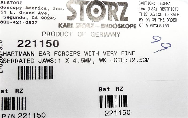 Storz Hartmann Ear Forceps with Very Fine Serrated Jaws | 221150 Storz