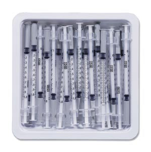 Allergist Tray, ¬ΩmL, Permanently Attached Needle, 27G x ¬Ω", Regular Bevel, 25/tray, 40 trays/cs