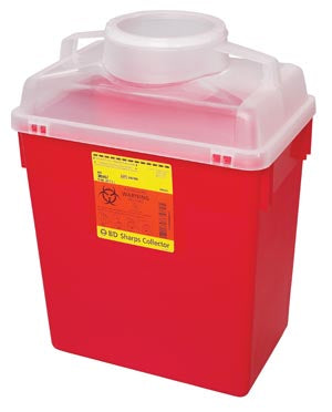 Sharps Collector, 6 Gal, Clear Top, Large Funnel Cap, 12/cs BD