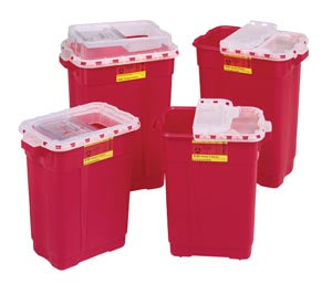 Sharps Collector, 9 Gal, Hinged Top Gasketed, Red, 8/cs BD