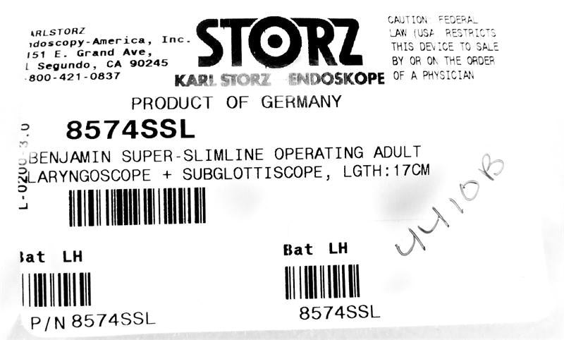 Storz Benjamin Super-Slimline Operating Adult Laryngoscope | 8574SSL Storz