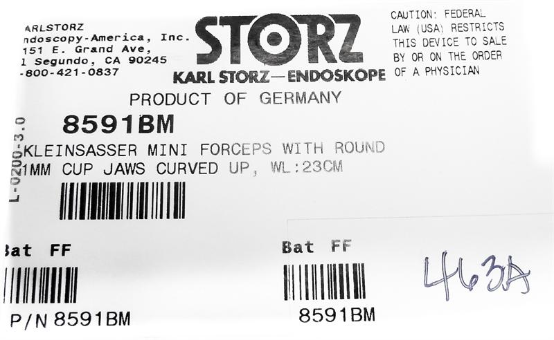 Storz Kleinsasser Mini Forceps with 1mm Cup Jaws Curved Up | 8591BM Storz