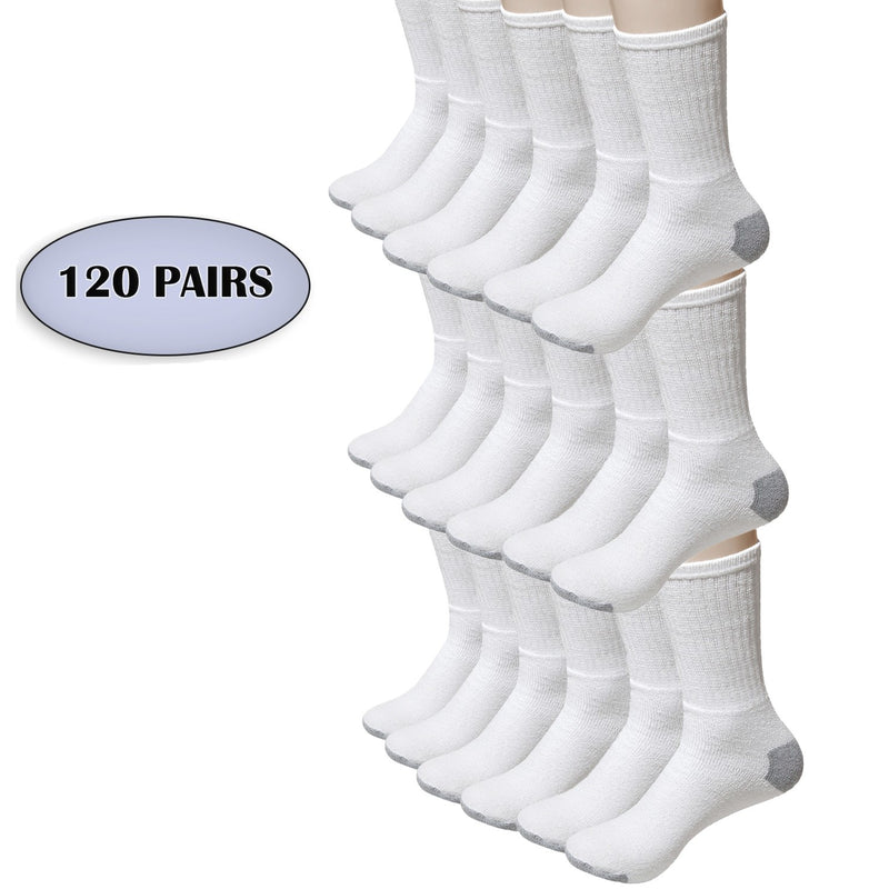 Unisex Crew Wholesale Sock, Size 9-11 in White with Grey