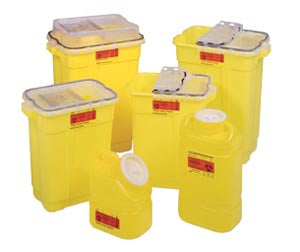 Sharps Collector, 9 Gallon, Yellow Hinged Top, Yellow (not autoclavable), 8/cs